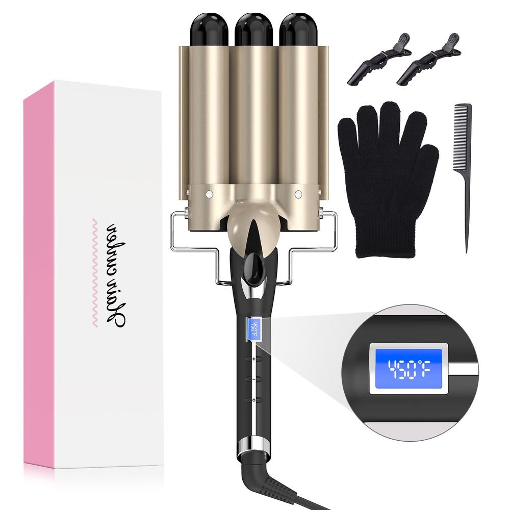 New AIMERVO 3 Barrel Hair Waver, 1.25" Gold Curling Iron